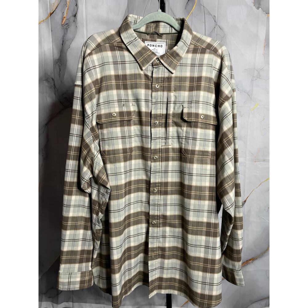Poncho Brown Plaid Button Down Shirt Regular Fit Size 3XL